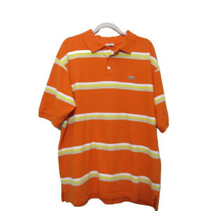Lacoste Polo Shirt Men's 7 Orange Striped Shirt Short Sleeves Logo